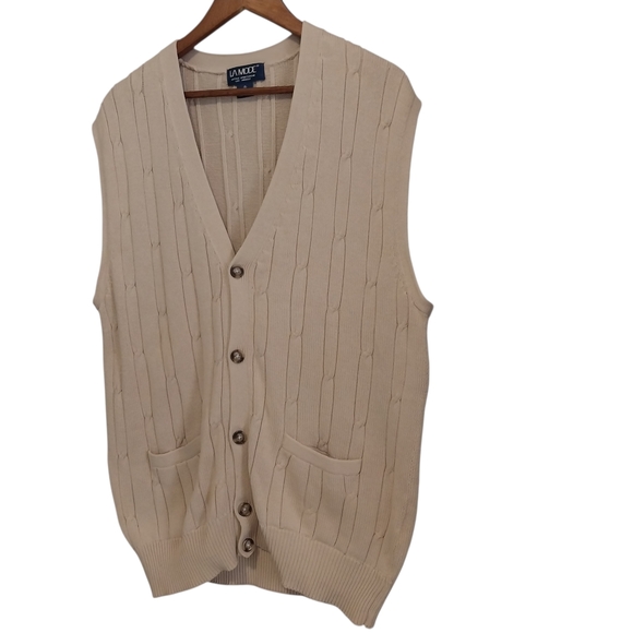 Vtg LA Mode Sweater Vest Button Up Fisherman Size XL Cream Knit Chandler 90s Y2K - Picture 6 of 8
